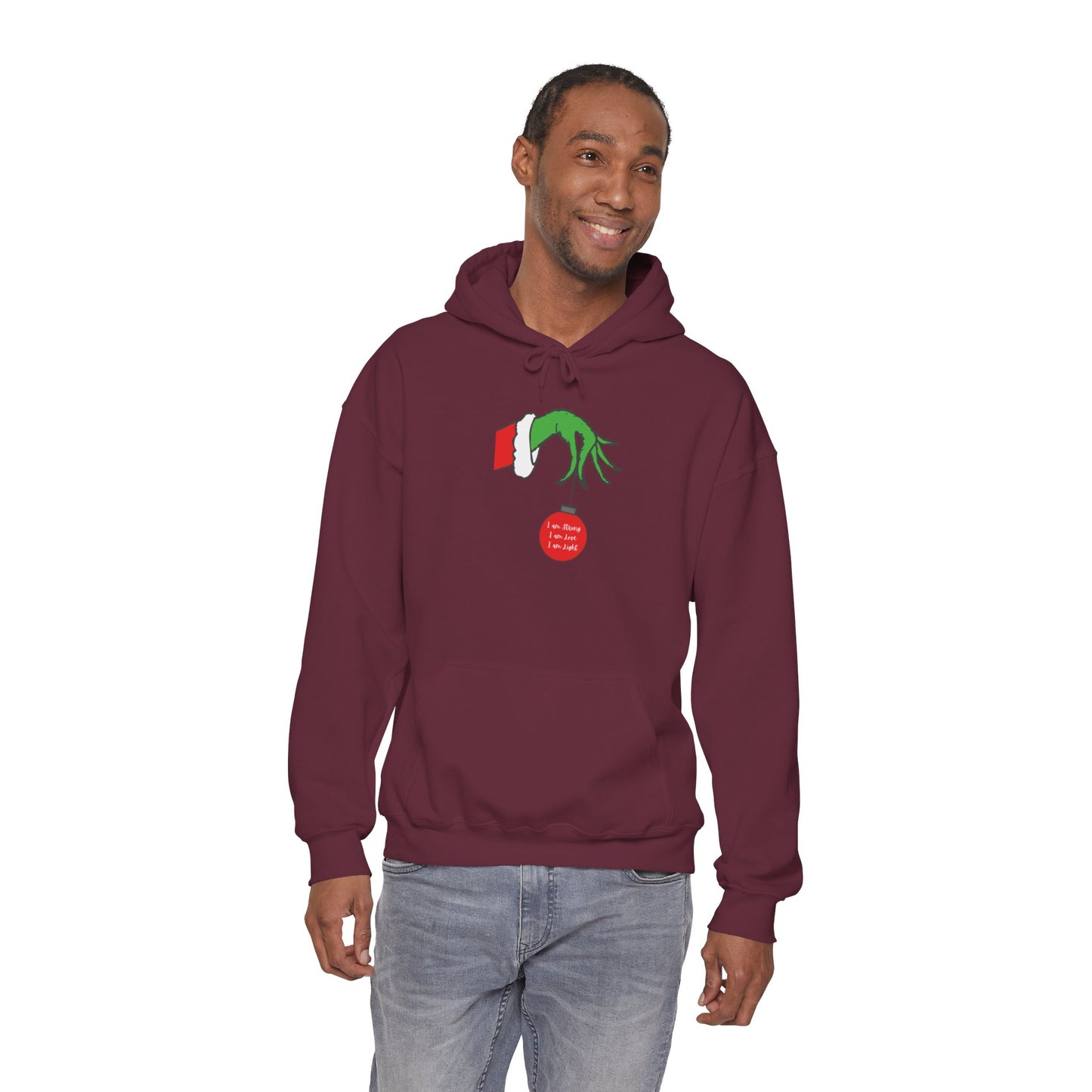 Grinch Hand Holding Ornament Hoodie
