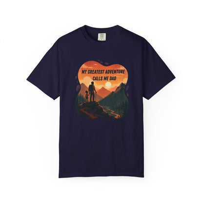 My Greatest Adventure Calls Me Dad T-Shirt | Dad and Child Hiking Sunset Design