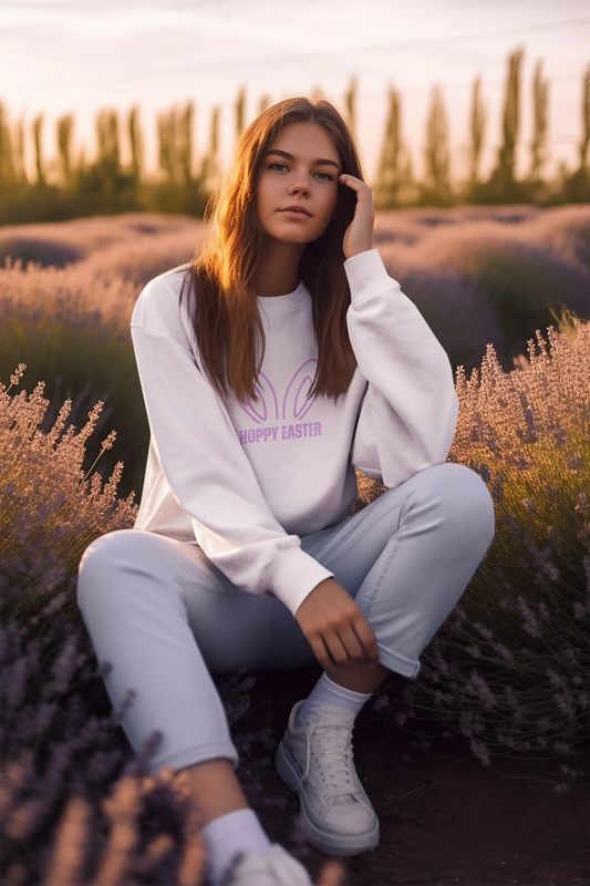 Pink Easter Bunny Ears Sweatshirt — "Hoppy Easter" Pastel Crewneck