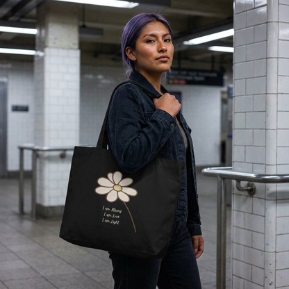 Daisy Floral Eco Tote — “I am Strong, I am Love, I am Light” Reusable Beach & Market Bag