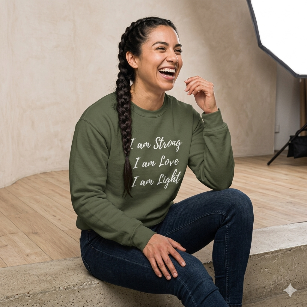 Inspirational Crewneck Sweatshirt - "I am Strong, I am Love, I am Light"