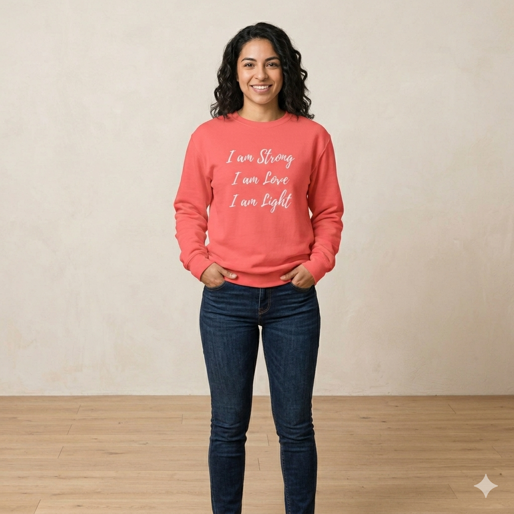 Inspirational Crewneck Sweatshirt - "I am Strong, I am Love, I am Light"