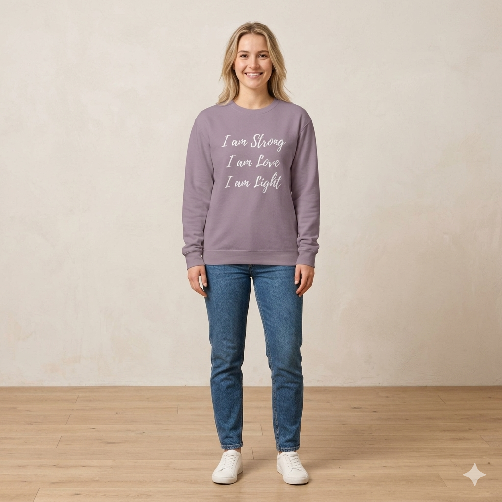 Inspirational Crewneck Sweatshirt - "I am Strong, I am Love, I am Light"