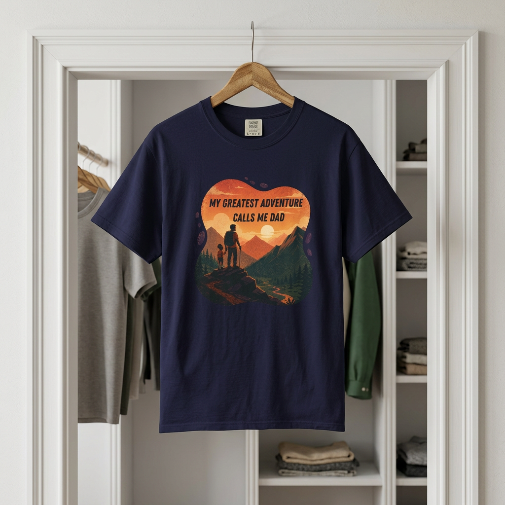 My Greatest Adventure Calls Me Dad T-Shirt | Dad and Child Hiking Sunset Design
