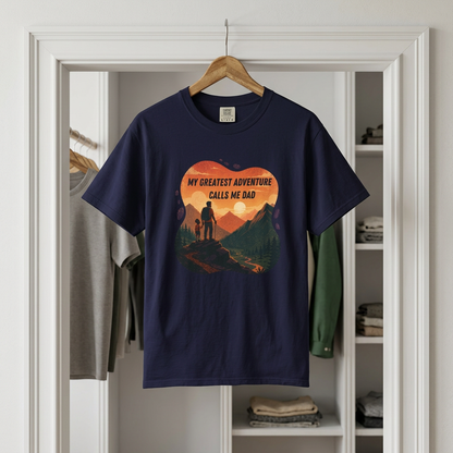My Greatest Adventure Calls Me Dad T-Shirt | Dad and Child Hiking Sunset Design