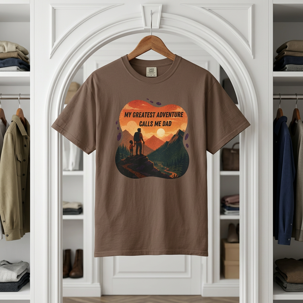 My Greatest Adventure Calls Me Dad T-Shirt | Dad and Child Hiking Sunset Design