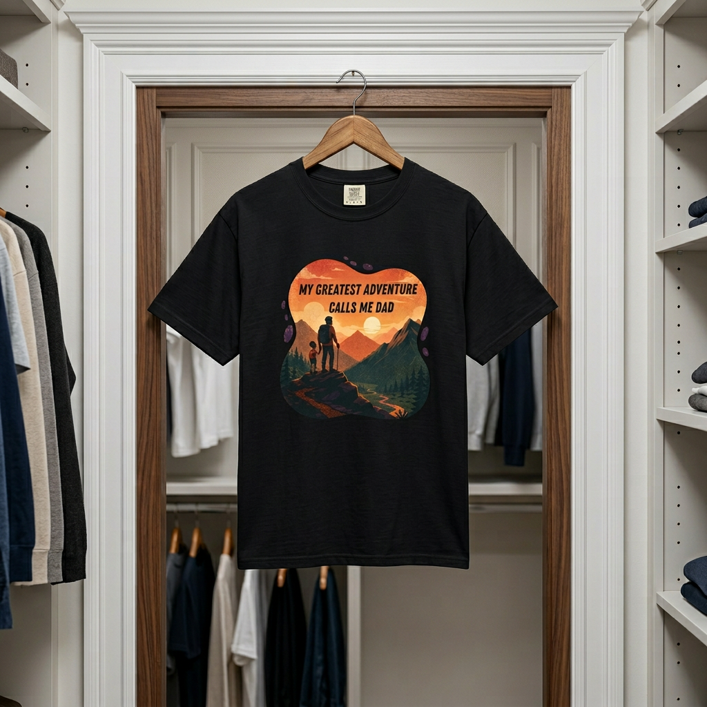 My Greatest Adventure Calls Me Dad T-Shirt | Dad and Child Hiking Sunset Design