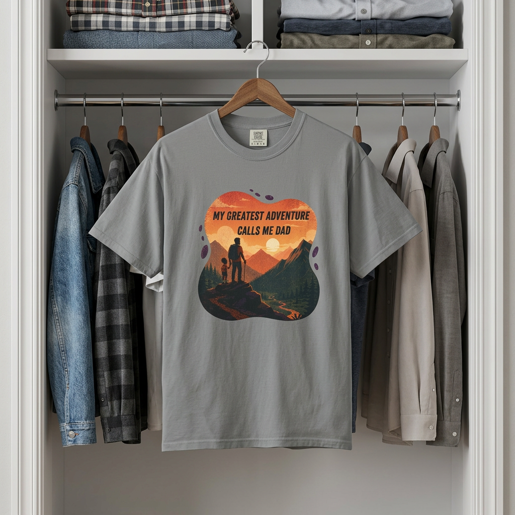 My Greatest Adventure Calls Me Dad T-Shirt | Dad and Child Hiking Sunset Design