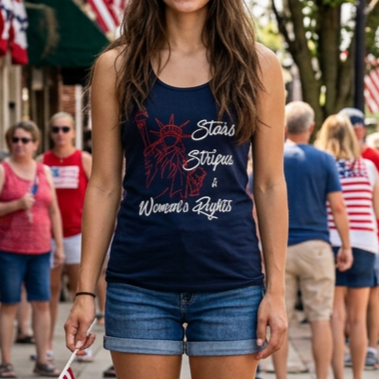 Stars Stripes & Women's Rights Tank | Statue of Liberty Patriotic Feminist