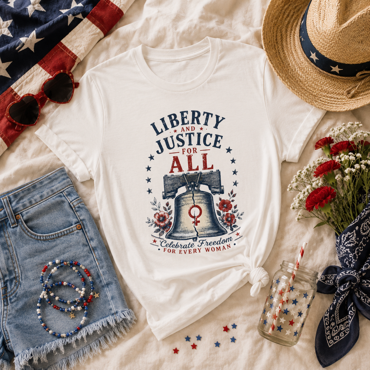 Liberty and Justice for All Tee | Bell and Ribbon Patriotic Shirt