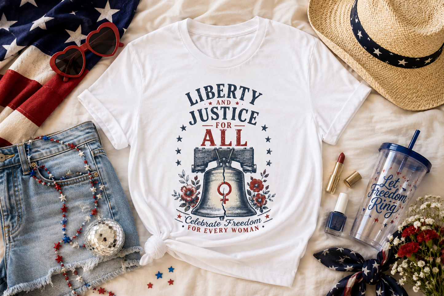 Liberty and Justice for All Tee | Bell and Ribbon Patriotic Shirt