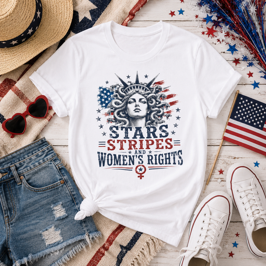 Stars Stripes and Women's Rights T-Shirt | Statue of Liberty Feminist Tee