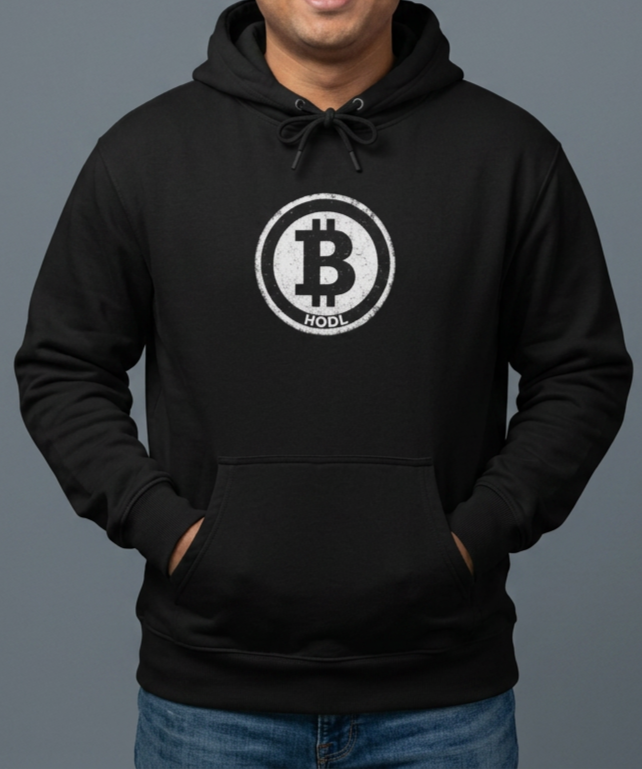 Distressed Bitcoin HODL Unisex EcoSmart® Pullover Hoodie Sweatshirt