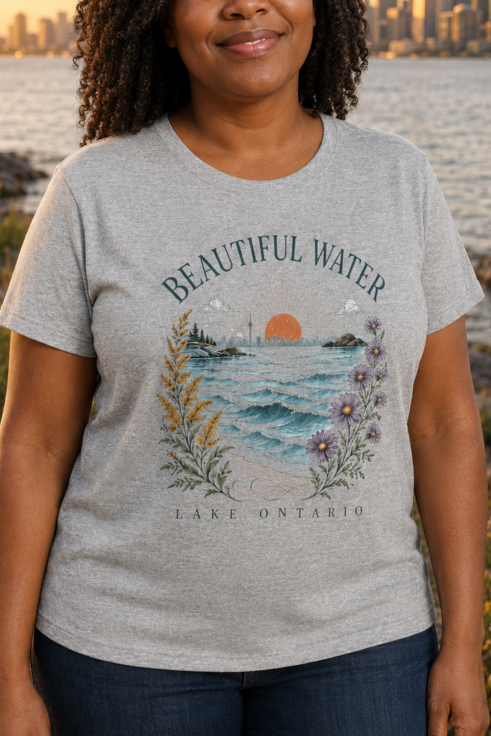 Beautiful Water Lake Ontario T-Shirt — Coastal Sunset Floral Tee