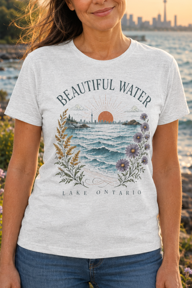 Beautiful Water Lake Ontario T-Shirt — Coastal Sunset Floral Tee