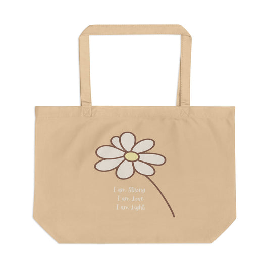 Daisy Floral Eco Tote — “I am Strong, I am Love, I am Light” Reusable Beach & Market Bag