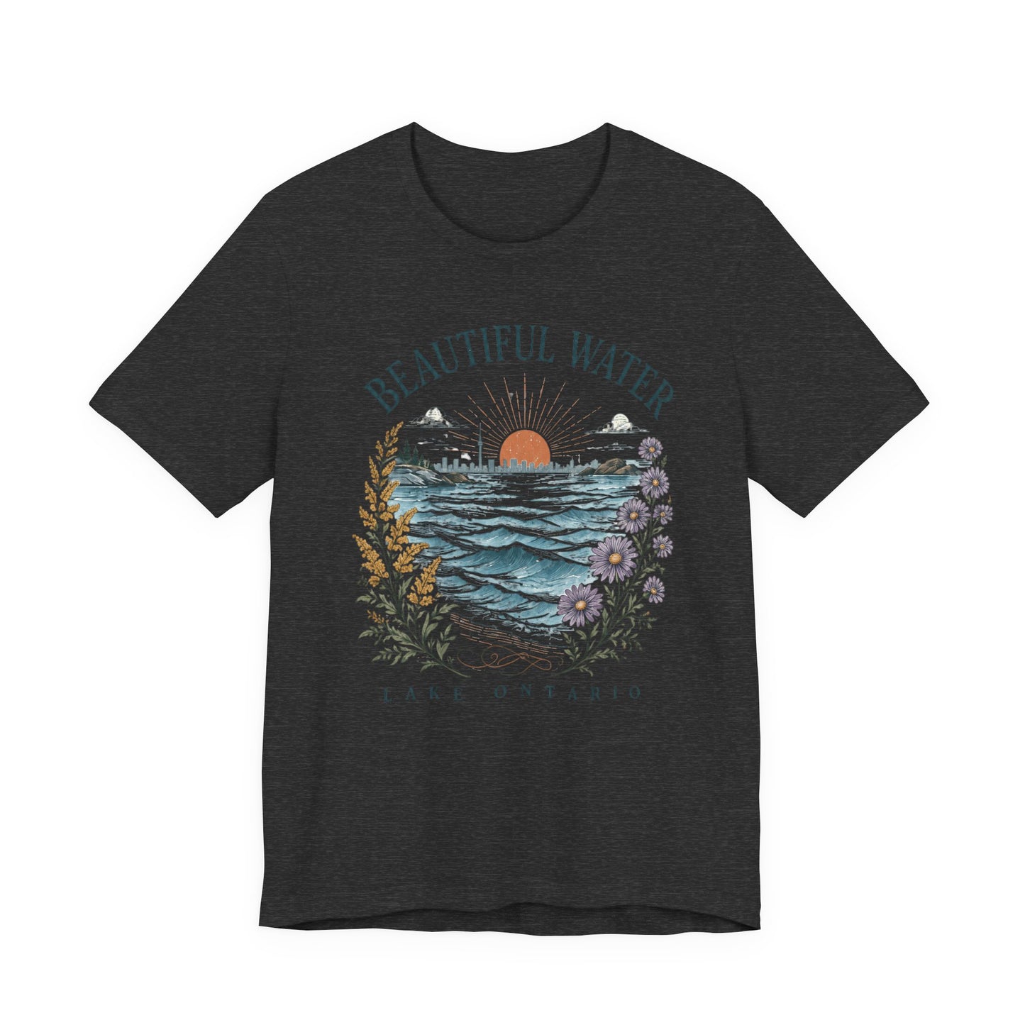 Beautiful Water Lake Ontario T-Shirt — Coastal Sunset Floral Tee