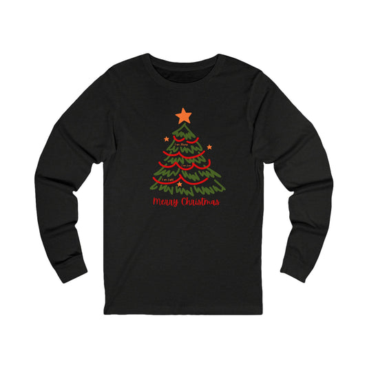 Merry Christmas Sketch Tree Long Sleeve Tee