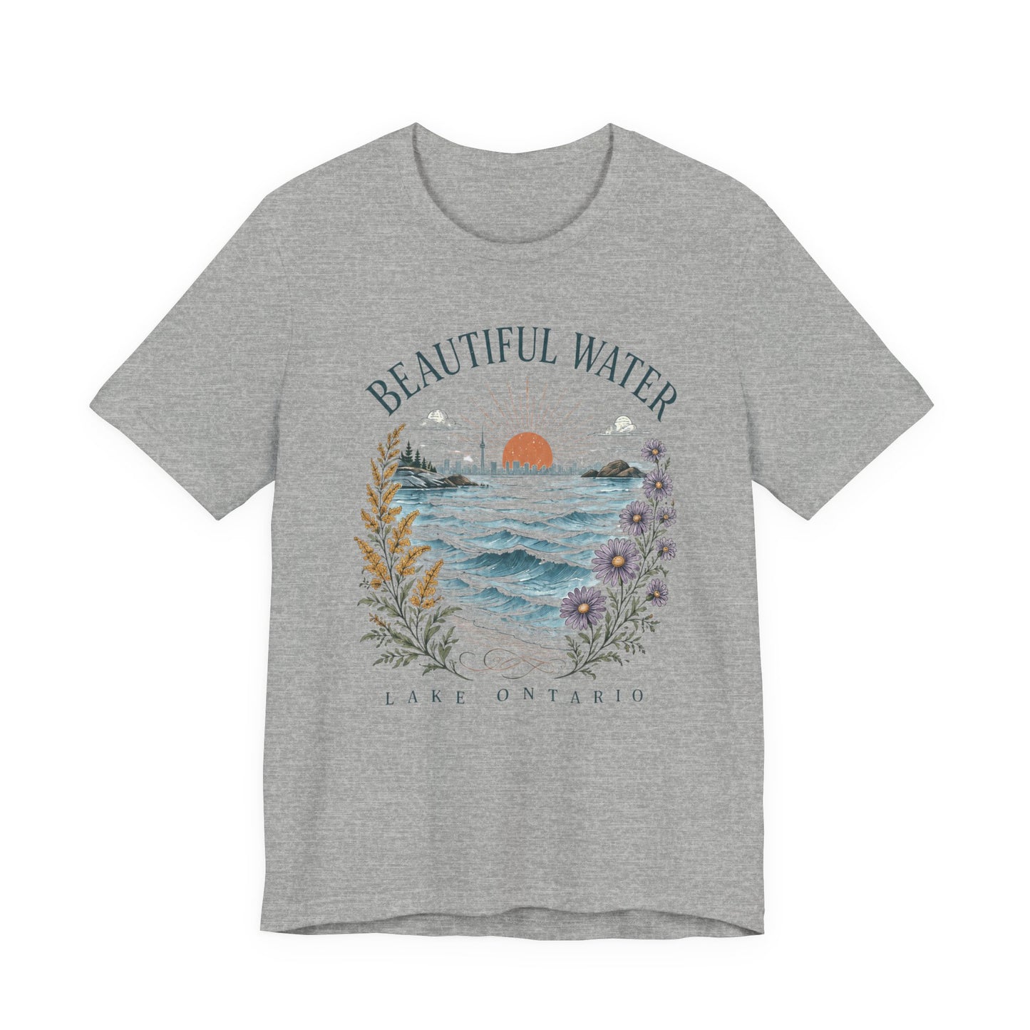 Beautiful Water Lake Ontario T-Shirt — Coastal Sunset Floral Tee