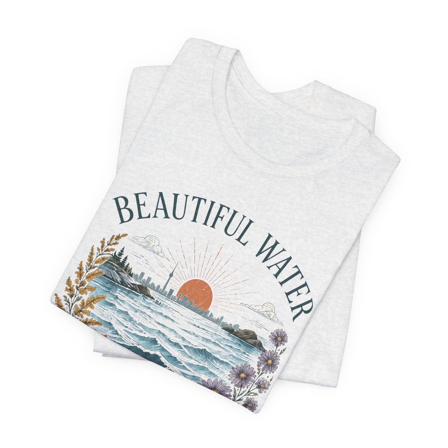 Beautiful Water Lake Ontario T-Shirt — Coastal Sunset Floral Tee