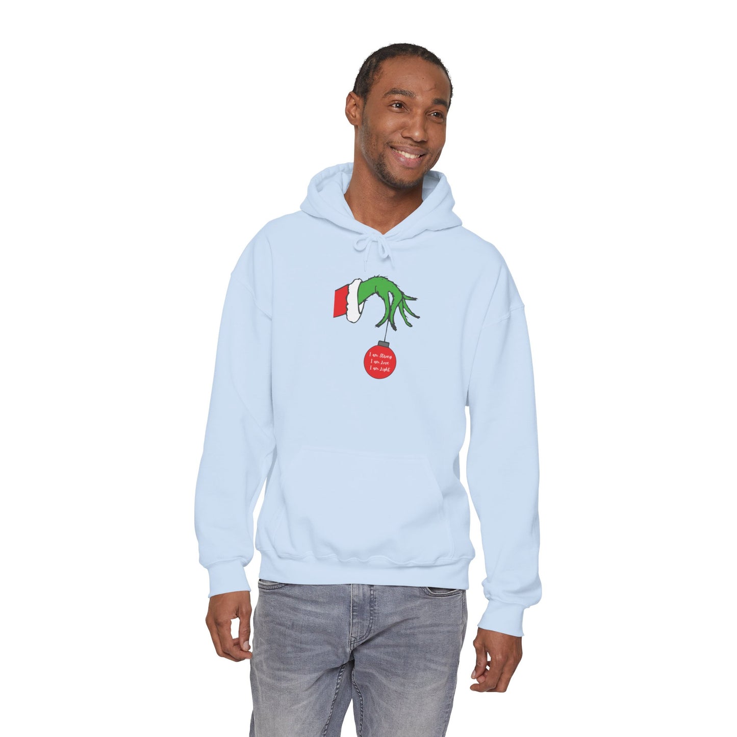 Grinch Hand Holding Ornament Hoodie