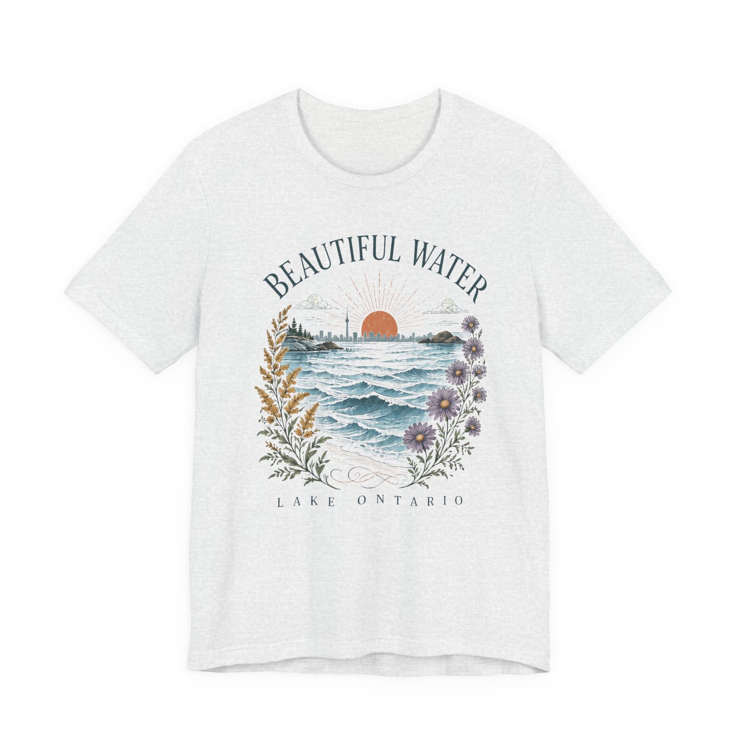 Beautiful Water Lake Ontario T-Shirt — Coastal Sunset Floral Tee