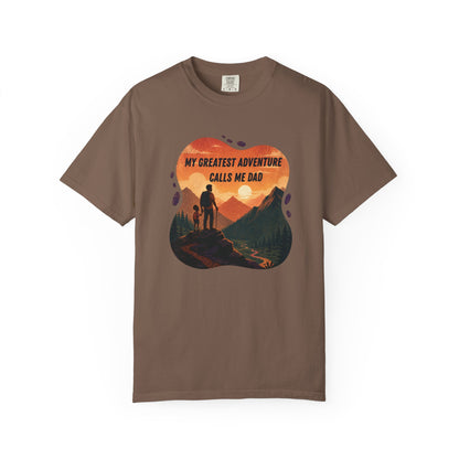 My Greatest Adventure Calls Me Dad T-Shirt | Dad and Child Hiking Sunset Design